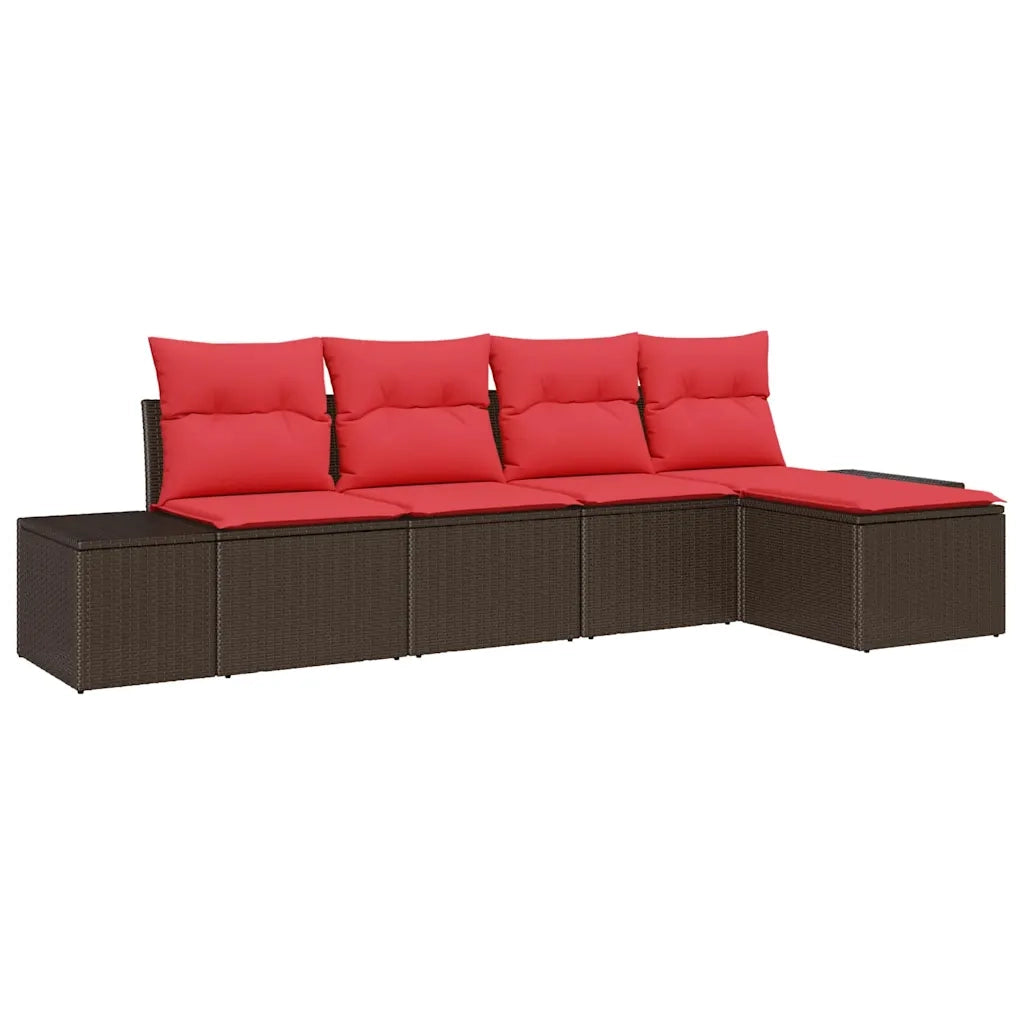 Set Divano da Giardino 5 pz Marrone e Rosso polyrattan 3355693