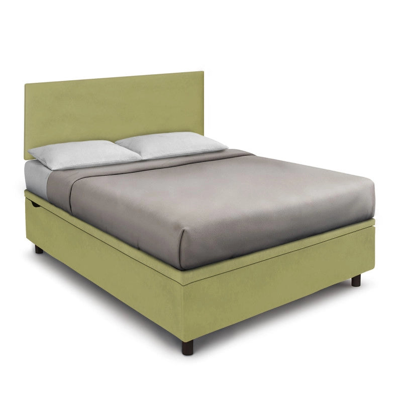 Letto imbottito Letto Matrimoniale alla Francese 140x200 cm Flat - Contenitore,Microfibra,Tè verde