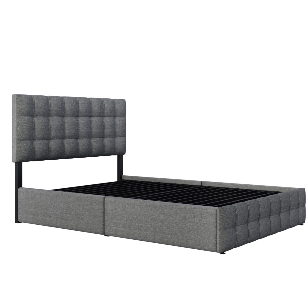 Letto imbottito 140x200 cm con 4 cassetti, materasso e testiera regolabile grigio
