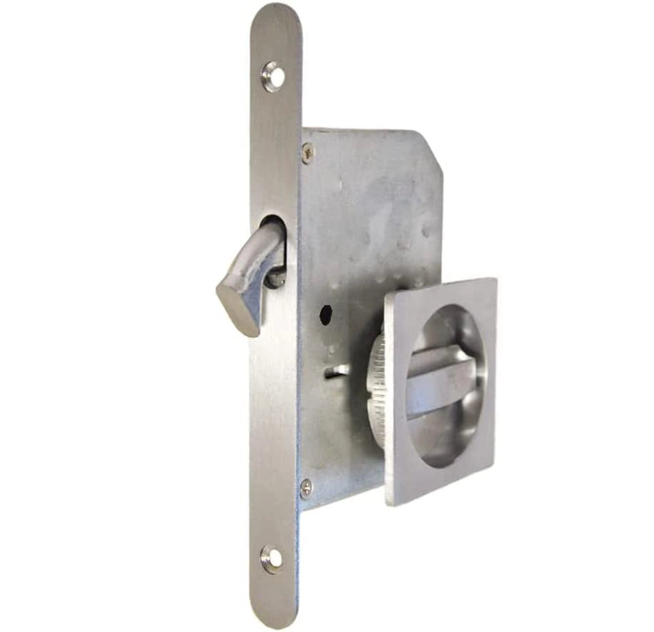 Kit serratura per porta scorrevole con nottolino quadro cromo satinato