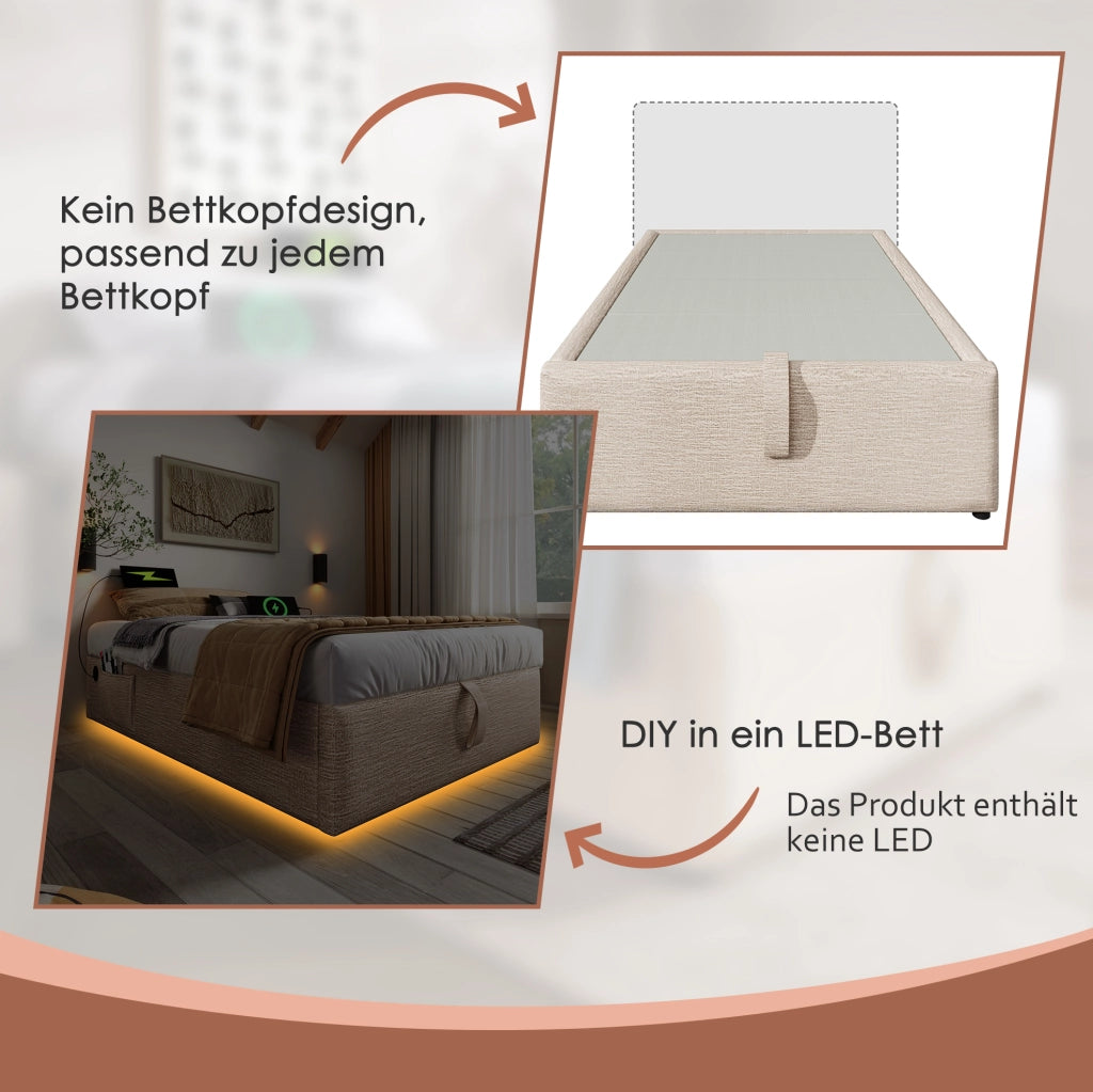 Letto contenitore 90 x 200 cm con ricarica USB e Type-C
