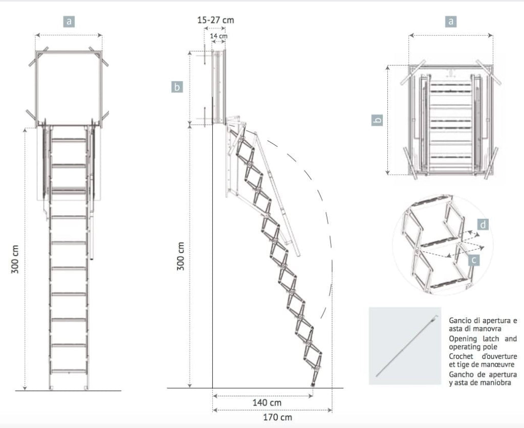 SCALA RETRATTILE A PARETE Cm 70X80 H300 A PANTOGRAFO SCARI WALL