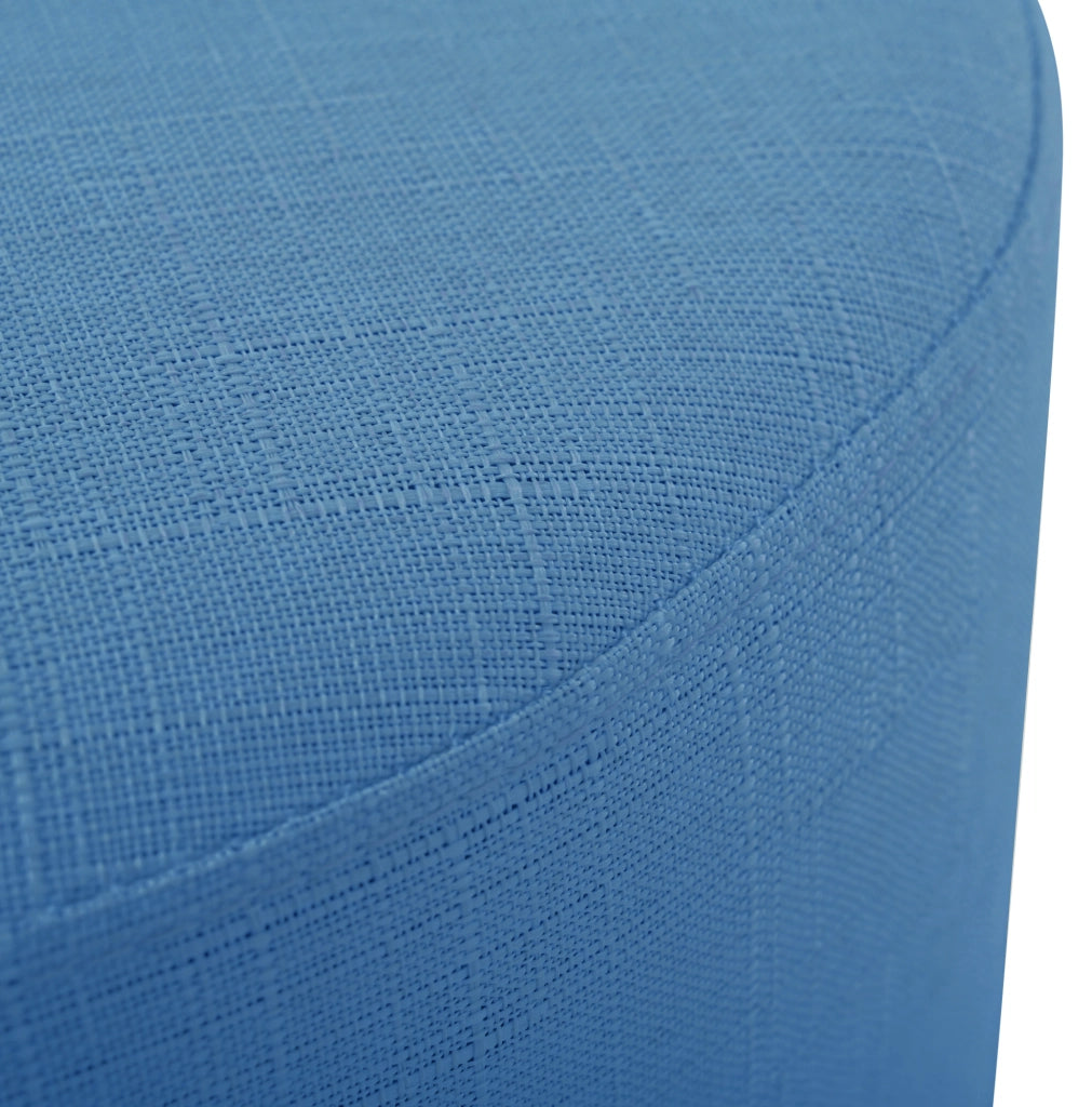 Set di 2 Pouf Nesting con Contenitore, Rivestimento in Lino e Ripiano in Legno, Tavolino Rotondo 58 cm, Blu