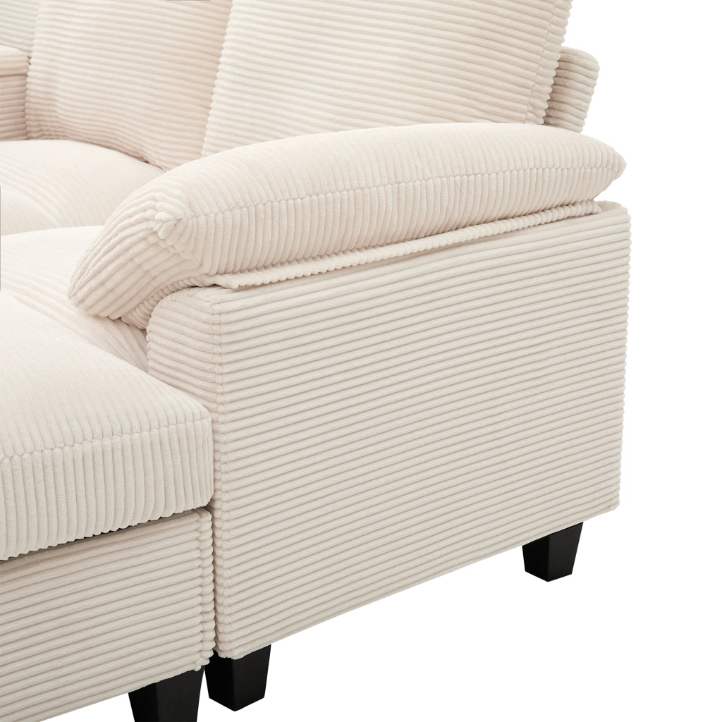 Divano modulare a U 4 posti con contenitori, USB e velluto a coste beige