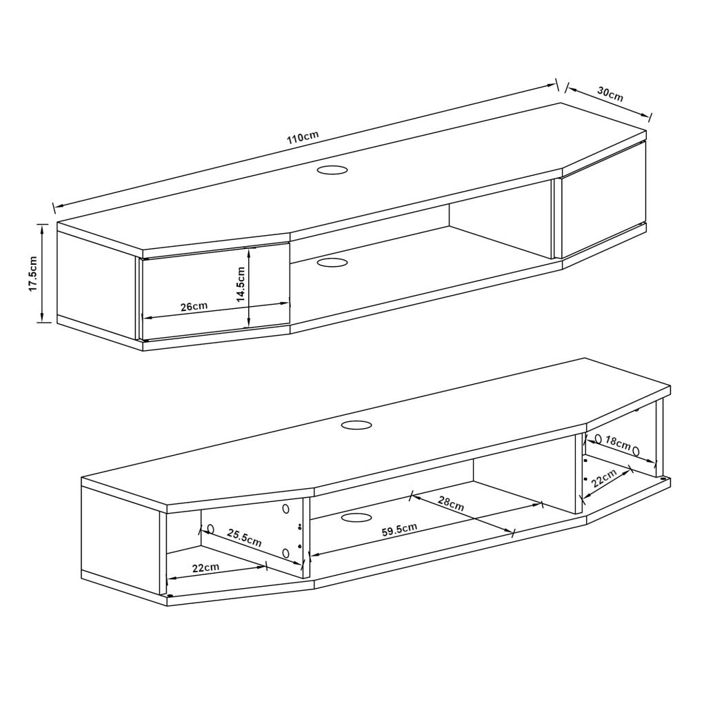 Scaffale dal design senza tempo per soggiorno/camera da letto mobile porta TV da parete 18 x 110 x 30 cm nero 03_0011276