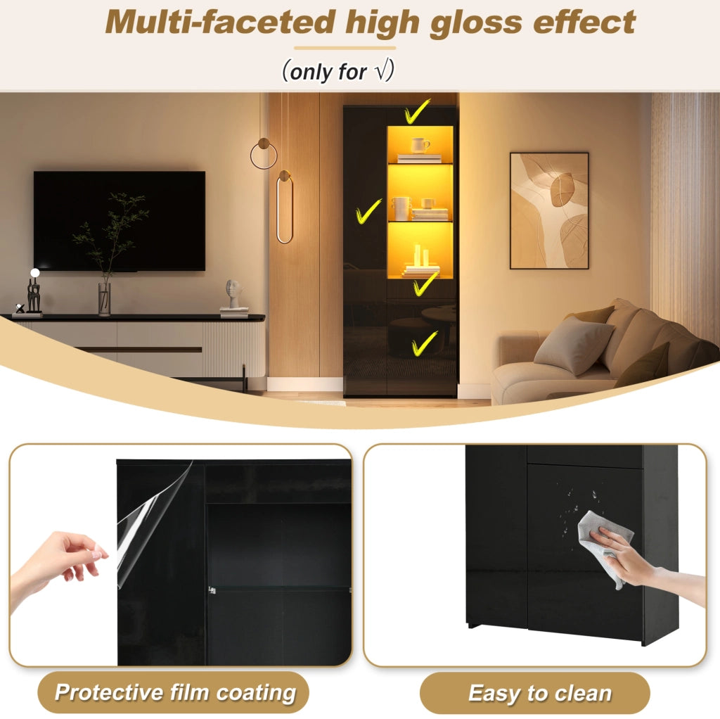 Vetrina 70x35x180 cm con LED controllabile via app; 2 ante e cassetto; nera