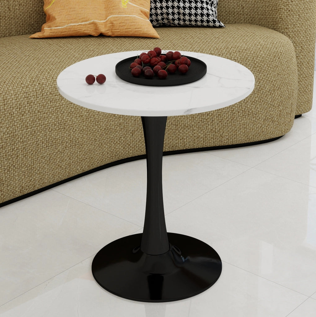 Tavolino rotondo in marmo artificiale nero e bianco dal design moderno