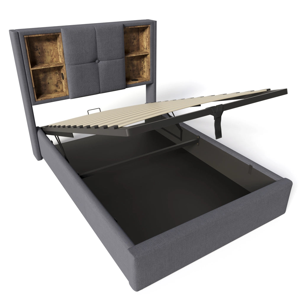 Letto singolo imbottito 90x200 cm grigio con contenitore