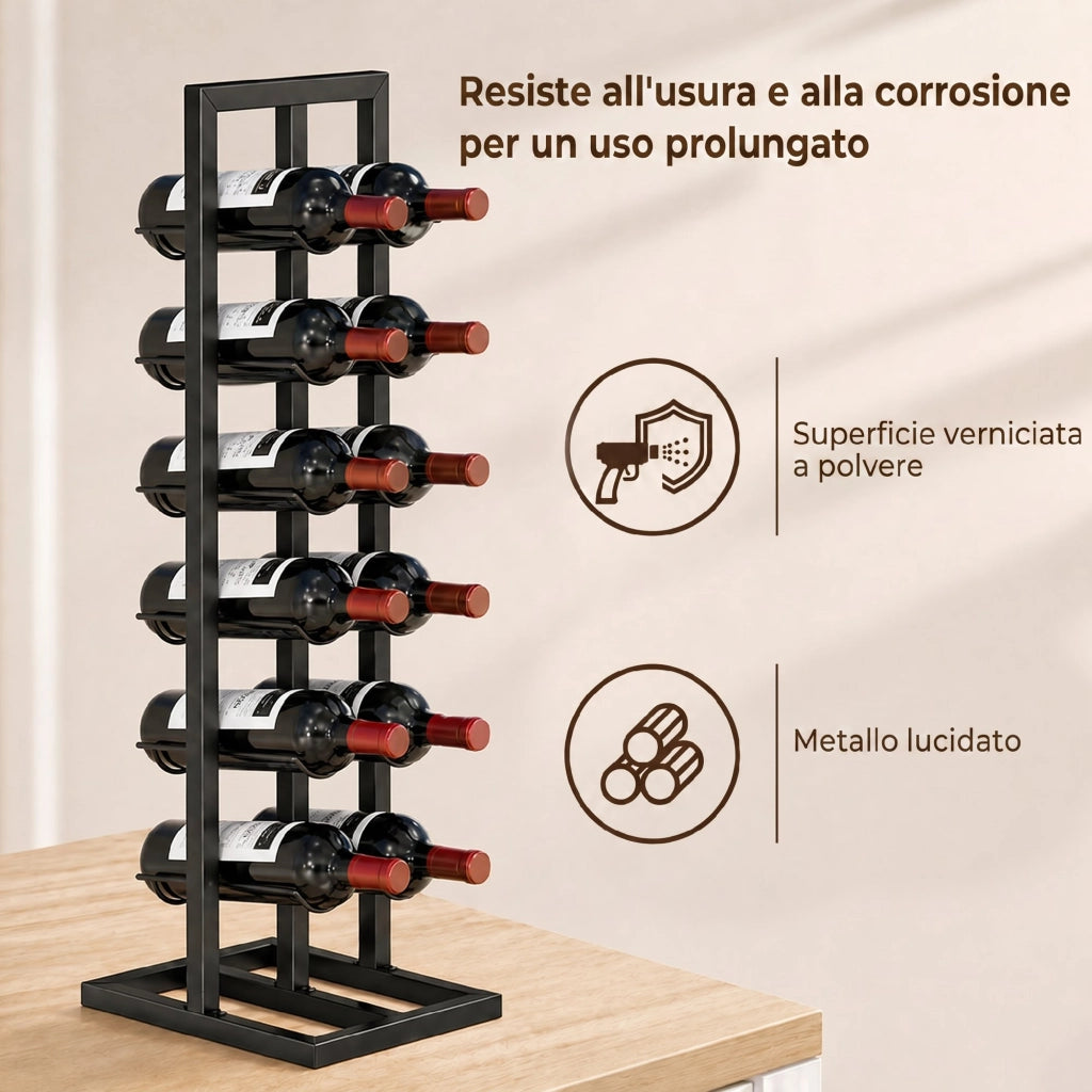 Cantinetta Vini Portabottiglie da Terra in Metallo per 12 Bottiglie. Nero