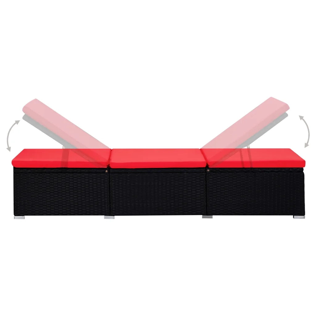 Lettini PrendiLettino sole | Sdraio da giardino | Lettino da sole con Tavolino 3 pz in Polyrattan Nero