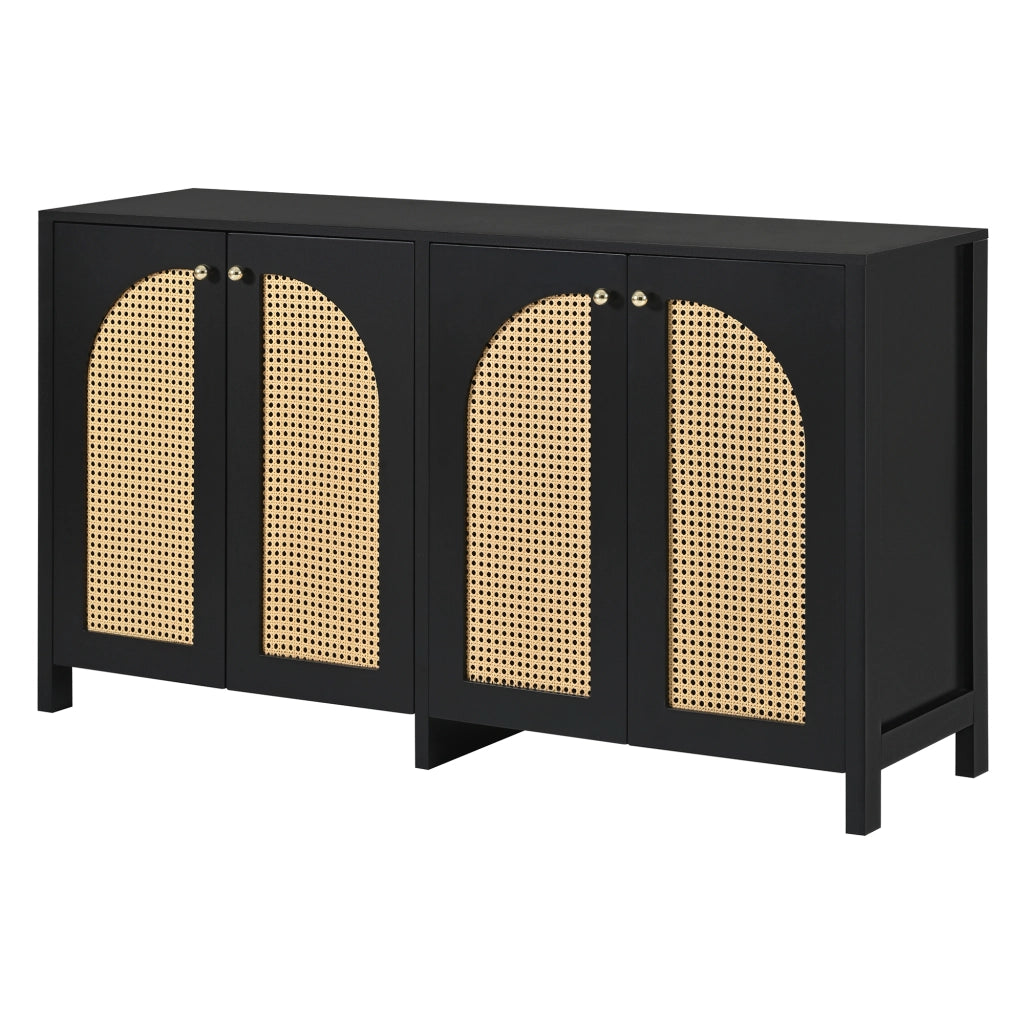 Credenza Moderna con Ante in Rattan e Maniglie in Metallo ¨C Xylo ¨C Nero