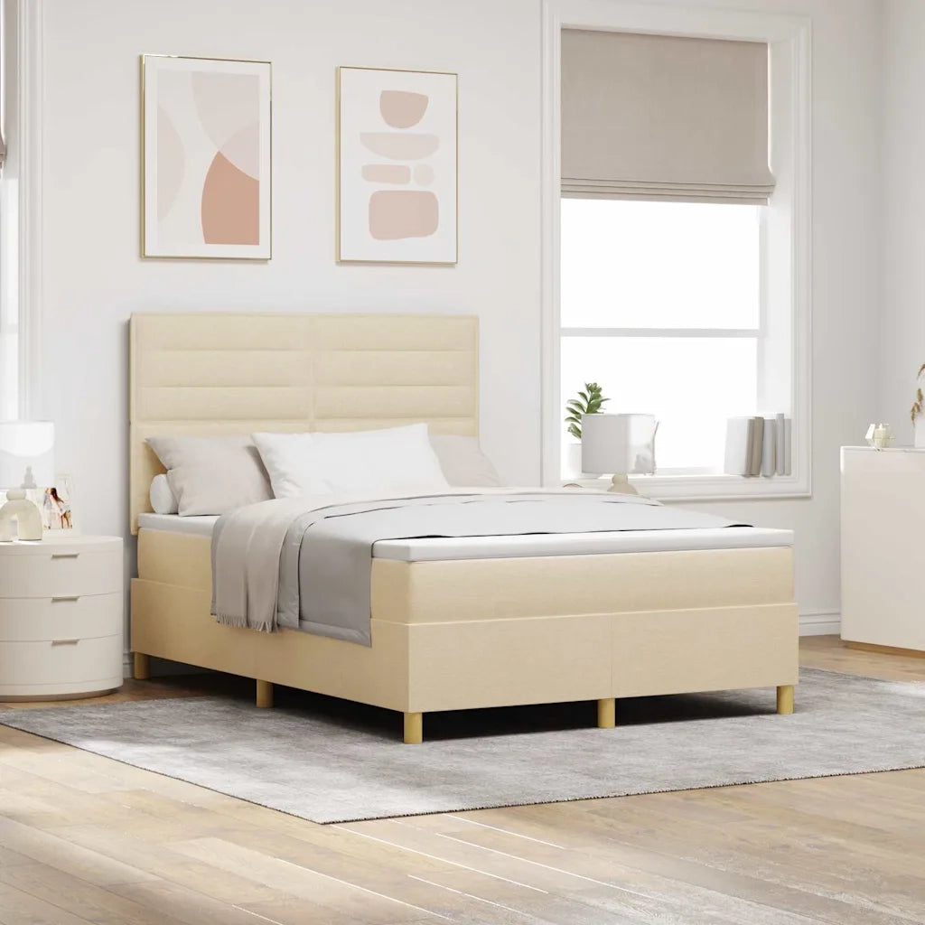 Letto a Sorgente LED con materasso Crema 140 x 200 cm Tessuto