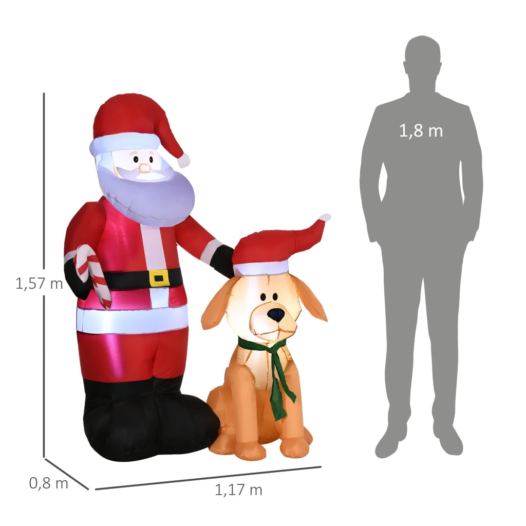 Decorazione natalizia per giardino Babbo Natale gonfiabile con cane luci LED soffiatore incluso 117 x 80 x 157 cm