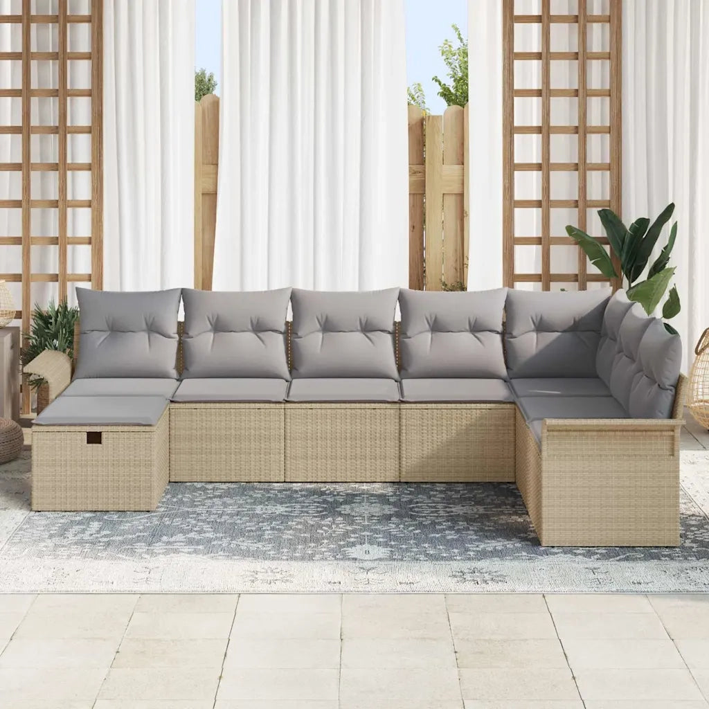 Set Divano da Giardino 8 pcs Beige e Grigio Chiaro polyrattan