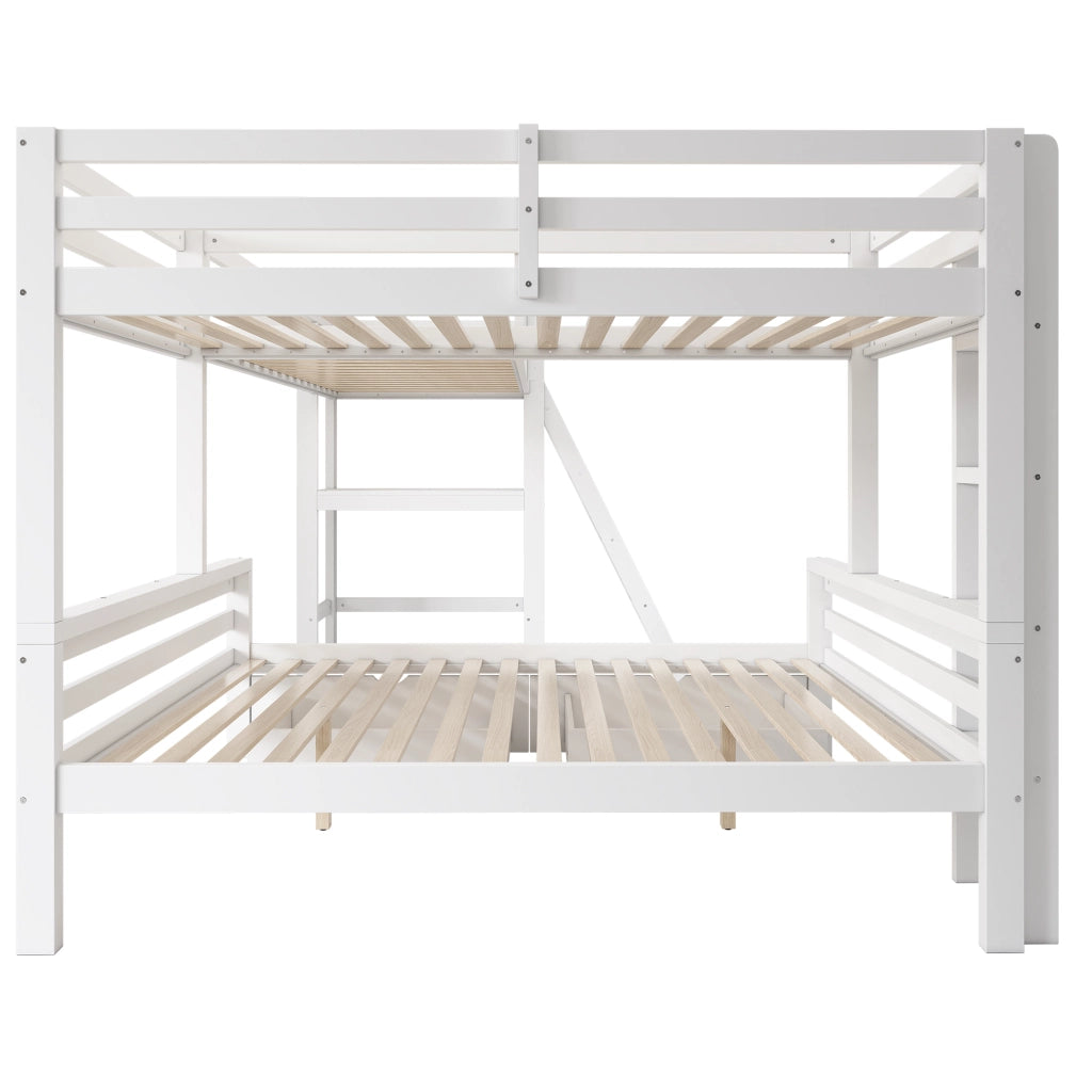 Letto a soppalco per bambini tre posti con scrivania cassetti in legno bianco e rovere con scala sicura