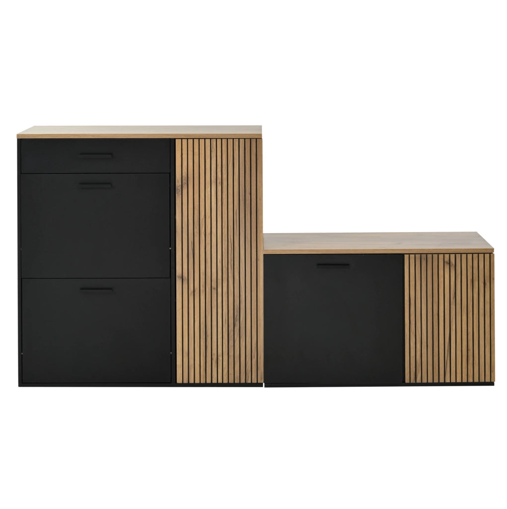 Set ingresso 5 pezzi, 85 x 36 x 85 cm e 80 x 36 x 48 cm, nero e legno