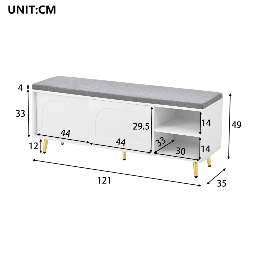 Panca Scarpiera con Cuscino Bianco 121x35x49 cm con Ampio Spazio di Archiviazione e Sicurezza Antiribaltamento