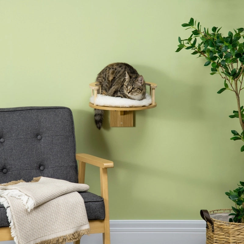 Letto da parete per gatti con cuscino rimovibile in peluche, finitura rovere, Ø34 × 10,5 cm, fino a 5 kg