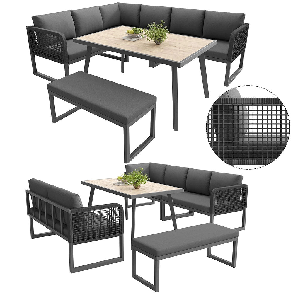 Set da giardino con cuscini - Xylo - Per 6-8 persone - Rotin PE intrecciato a mano - Grigio