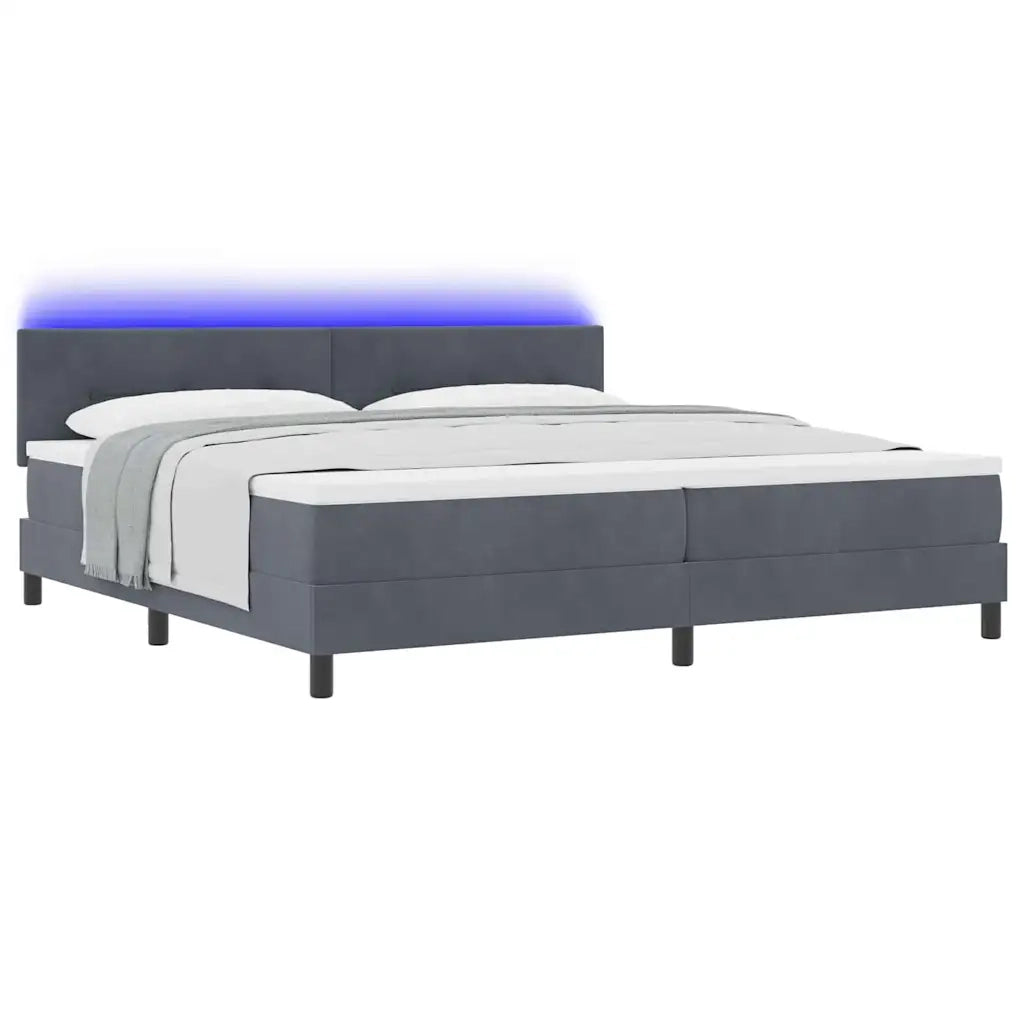 Letto a Sorgente LED con led Grigio scuro 200 x 200 cm Velluto