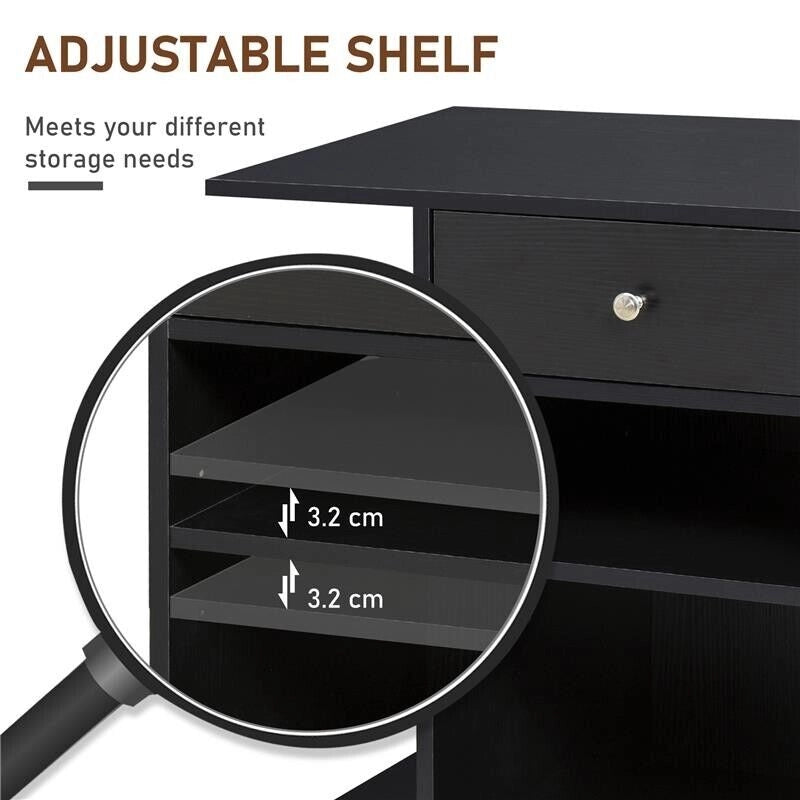 MOBILE PORTA STAMPANTE IN LEGNO NERO CON 1 CASSETTO 2 RIPIANI MENSOLA CPU