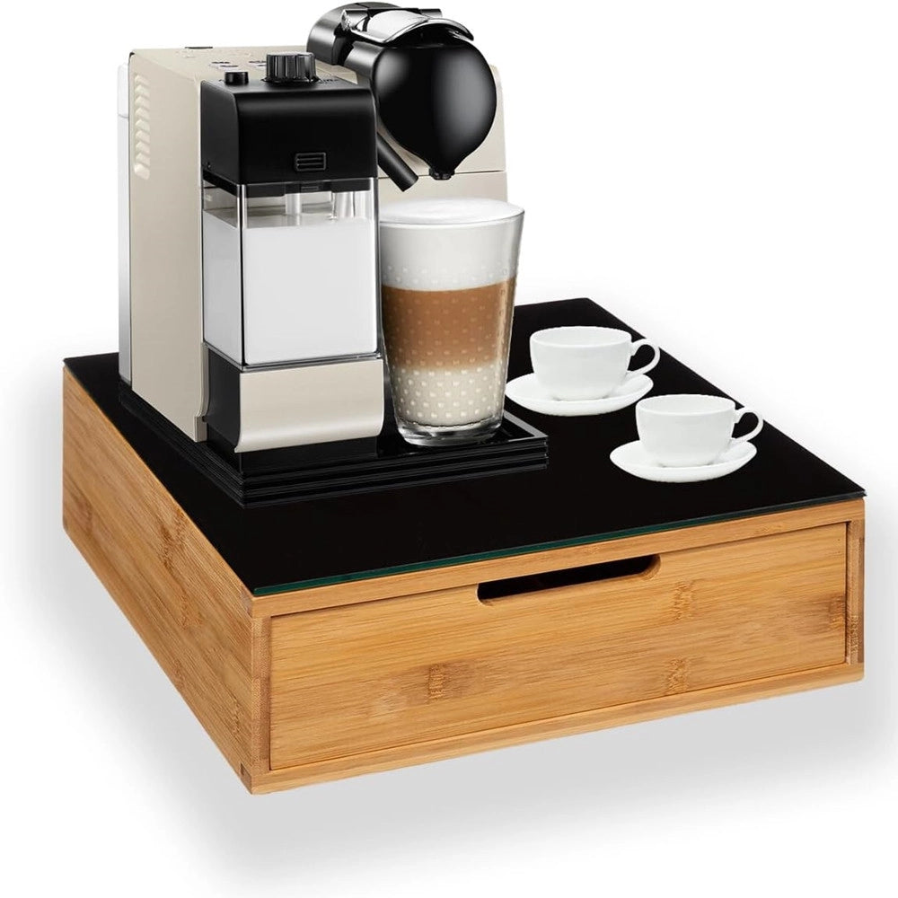 Trade Shop - Portacapsule Bambù Con Cassetto 4 Scomparti Organizzatore Capsule Cialde Caffè Tisane Tè -