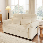 Divano letto 3-in-1 beige in tessuto chenille con schienale regolabile e porta USB, inclusi 2 cuscini, 2 posti