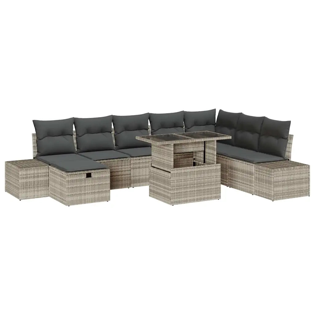 Set Divano da Giardino 9 pcs Grigio chiaro polyrattan