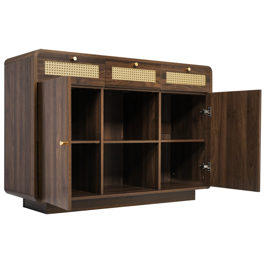 Madia con 3 cassetti; 2 ante e vano aperto; ripiani regolabili; per soggiorno; in MDF; effetto noce; 120 × 40 × 85 cm