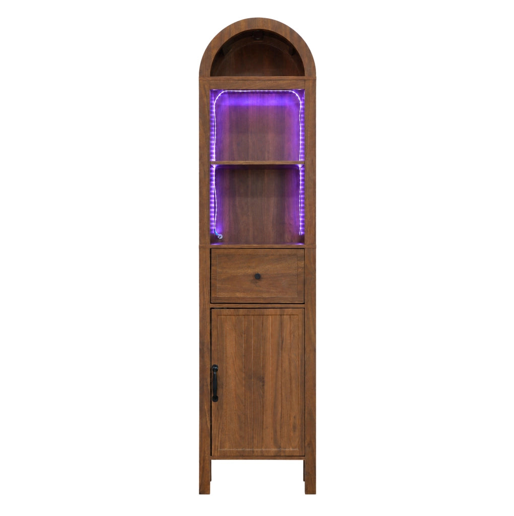 Mobile bagno alto 163 cm con LED RGB, ante reversibili, cassetto, chiusura soft-close, finitura noce 40×30×163 cm