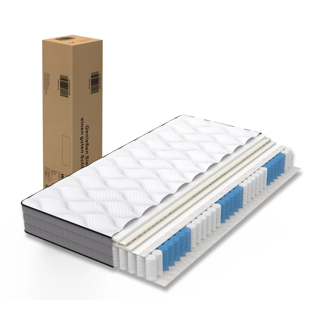 Materasso a molle insacchettate 7 zone H3; schiuma memory; bianco e grigio