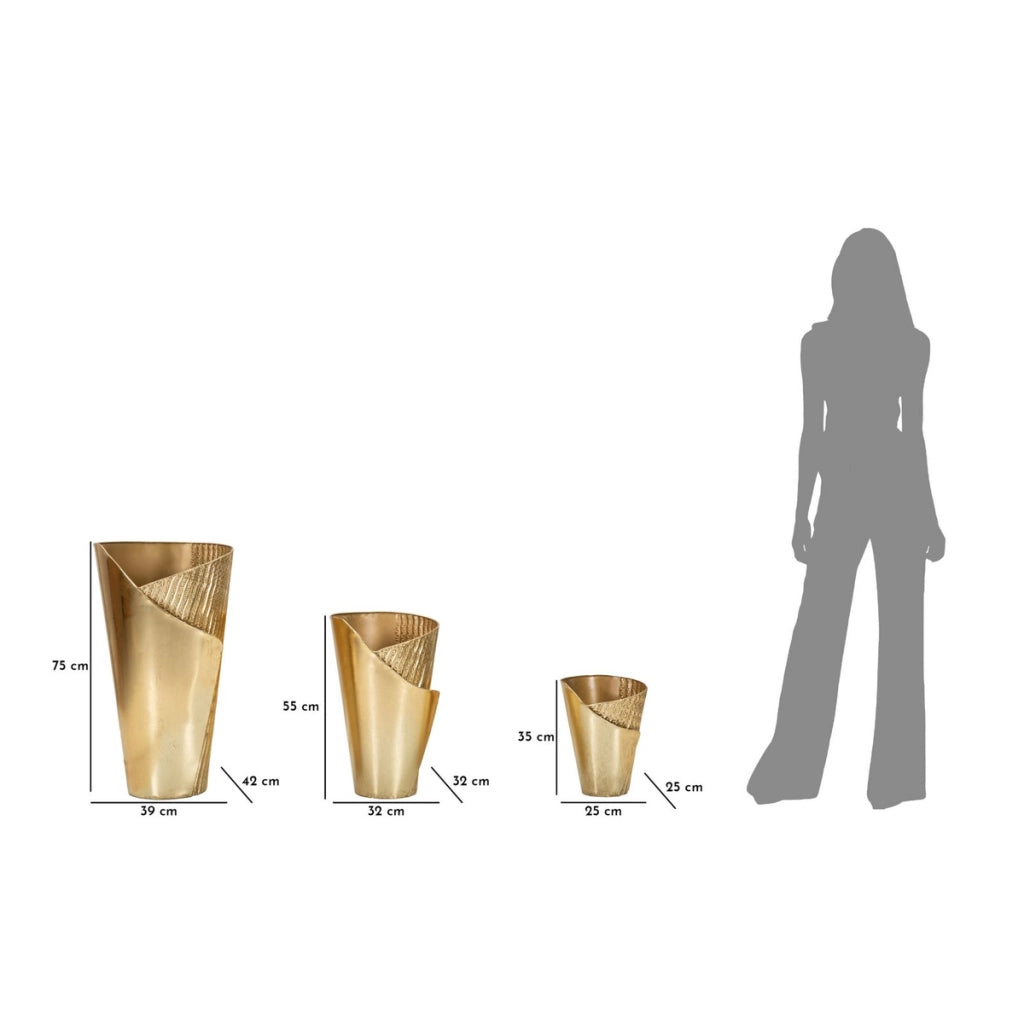Set di 3 Vasi Decorativi VKH423, Oro, Metallo, 39x42x75 cm