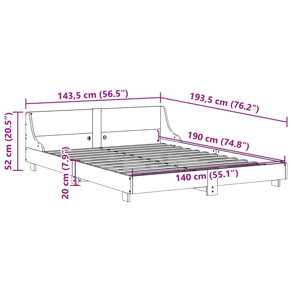 Letto senza Materasso-Struttura Letto Marrone Cera 140x190 cm in Legno di Pino 546675