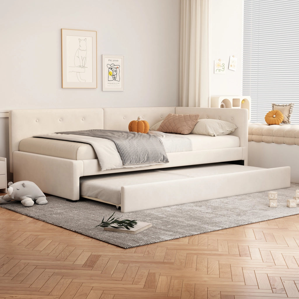 LETTO con letto estraibile 90x200 cm Beige in velluto