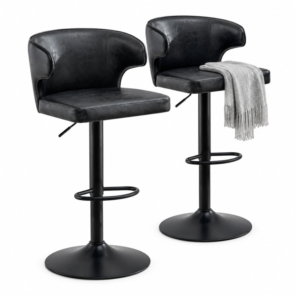 Set 2 sgabelli da bar regolabili in altezza e girevoli in PU nero HAVRYA