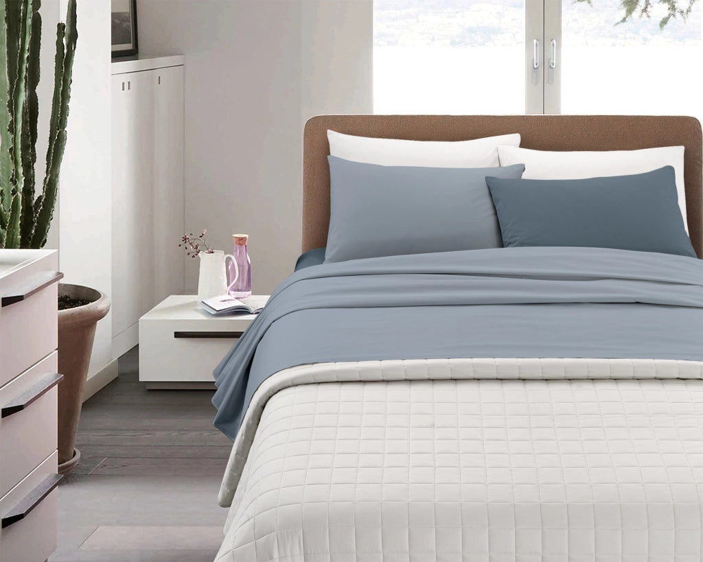Completo Lenzuola Invernali Felpate In Calda Flanella Bicolore Set Biancheria Da Letto Anti Pilling Lenzuolo Sopra,Sotto Con Angoli Elasticizzati E Federe Prodotto Certificato Blu-azzurro - Matrimoniale