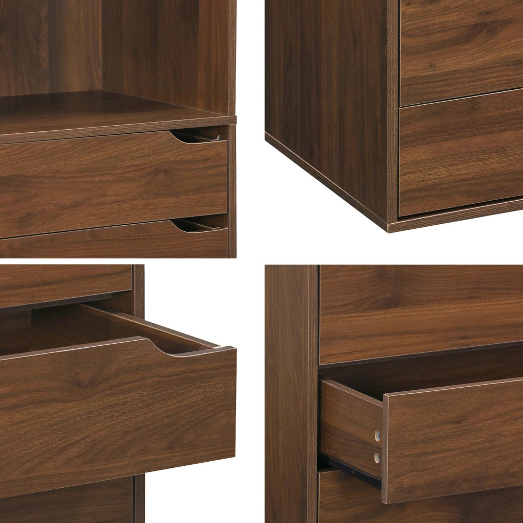 Modulo guardaroba decorazione legno 5 cassetti 2 ripiani, noce