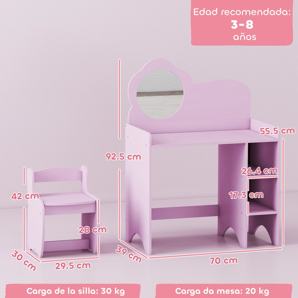 Scrivania con Specchio e Scaffale per Bambini ¨C Minimal ¨C Morado