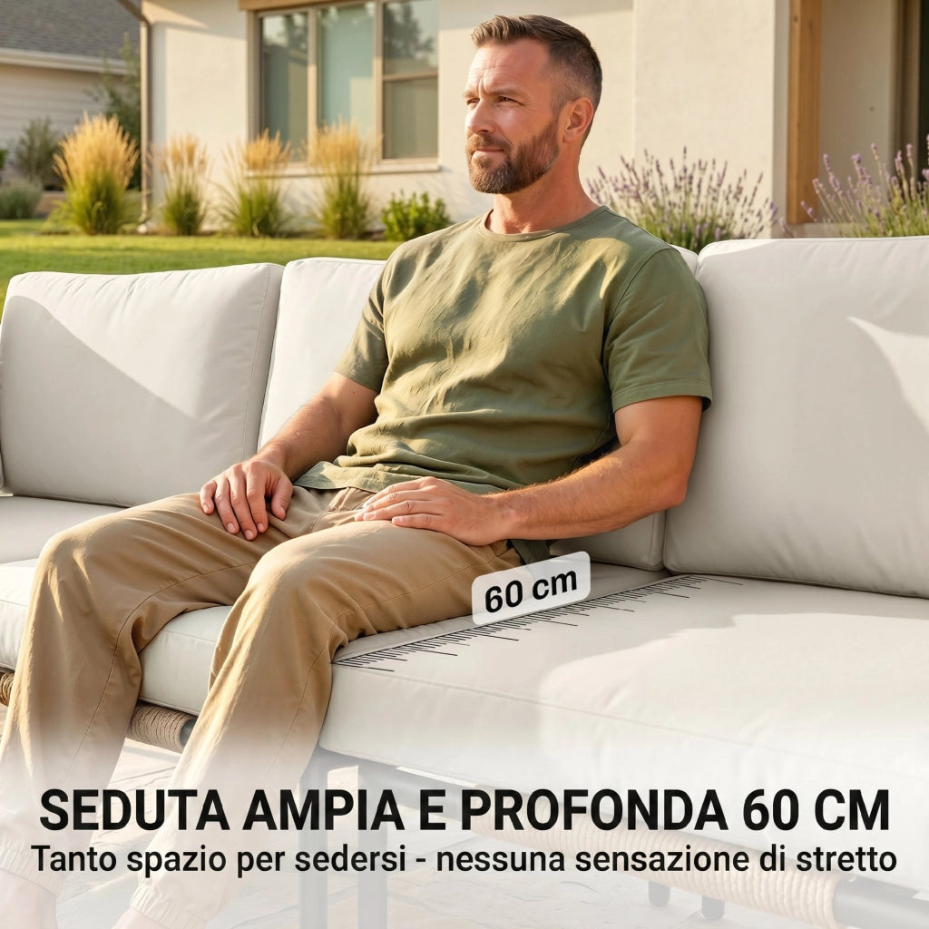 Set 5 Pezzi da Giardino Modulabile con Divano a L Tavolino e Cuscini in Rattan Cachi
