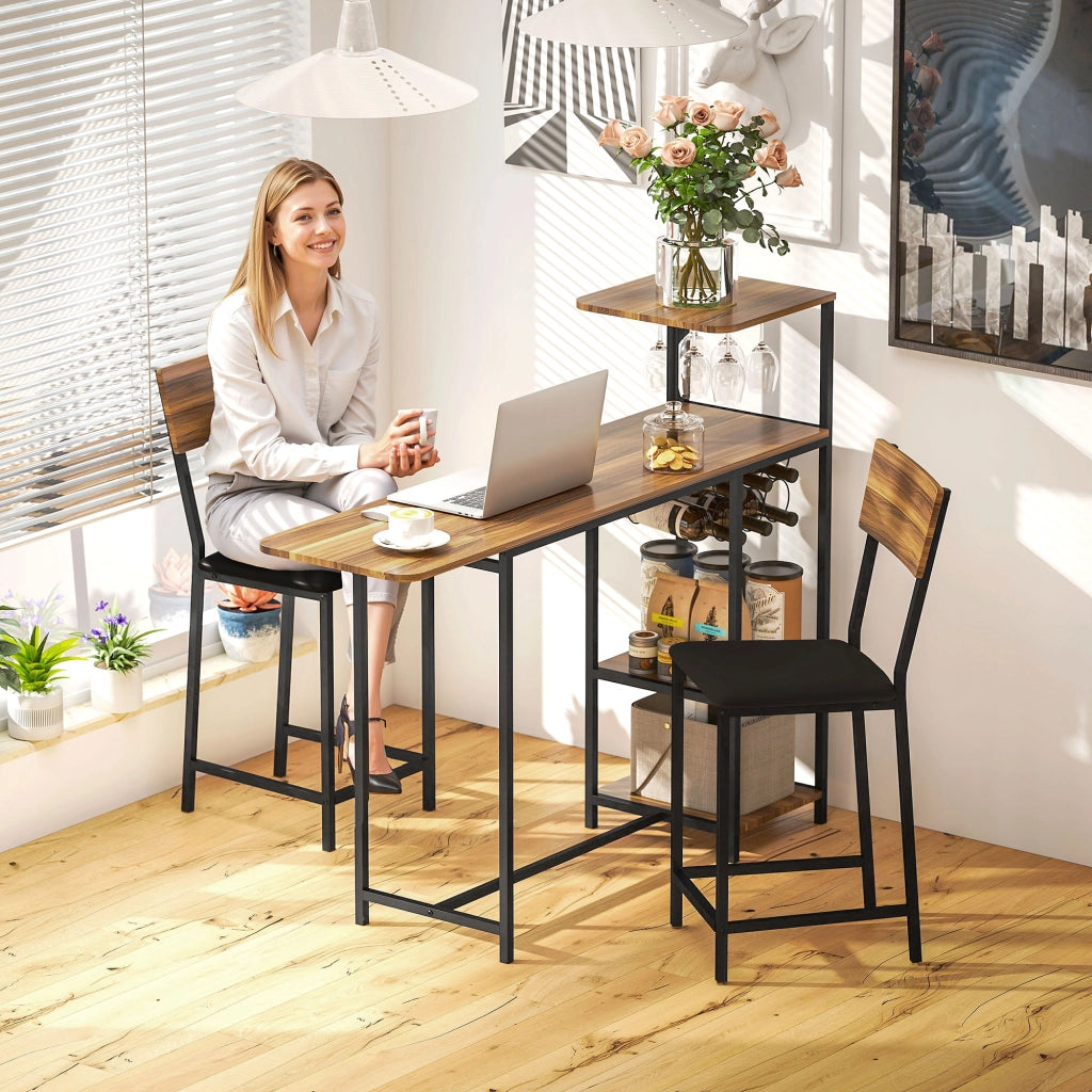 Tavolo da bar con laterali abatibili e 2 sgabelli ¨C Minimal ¨C marrone e nero