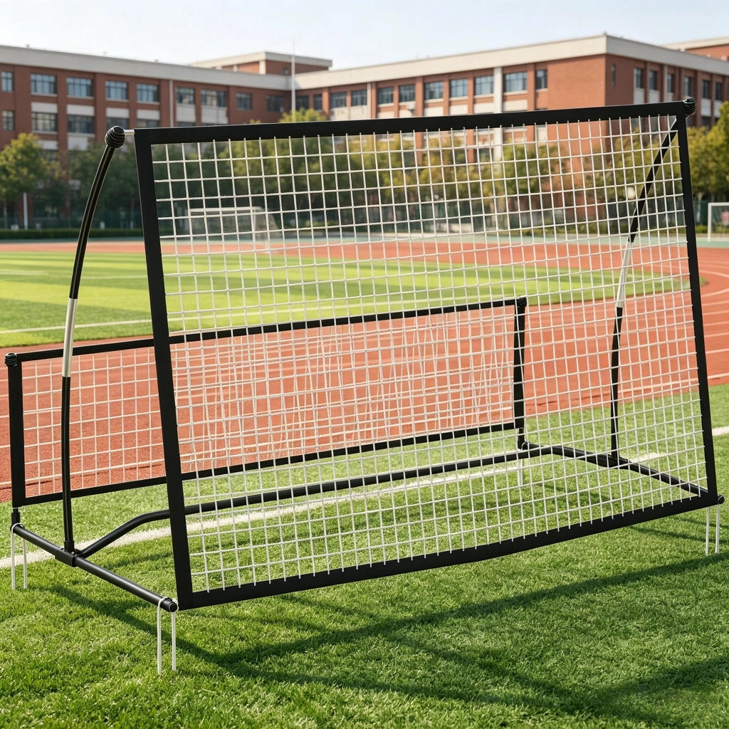 Rete da calcio portatile 2 in 1, a doppia faccia, con borsa per il trasporto e picchetti per il fissaggio a terra, dimensioni 200x94x122/52 cm, nera.
