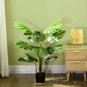 Pianta artificiale monstera 120 cm con vaso nero e muschio artificiale in plastica verde per interni ed esterni