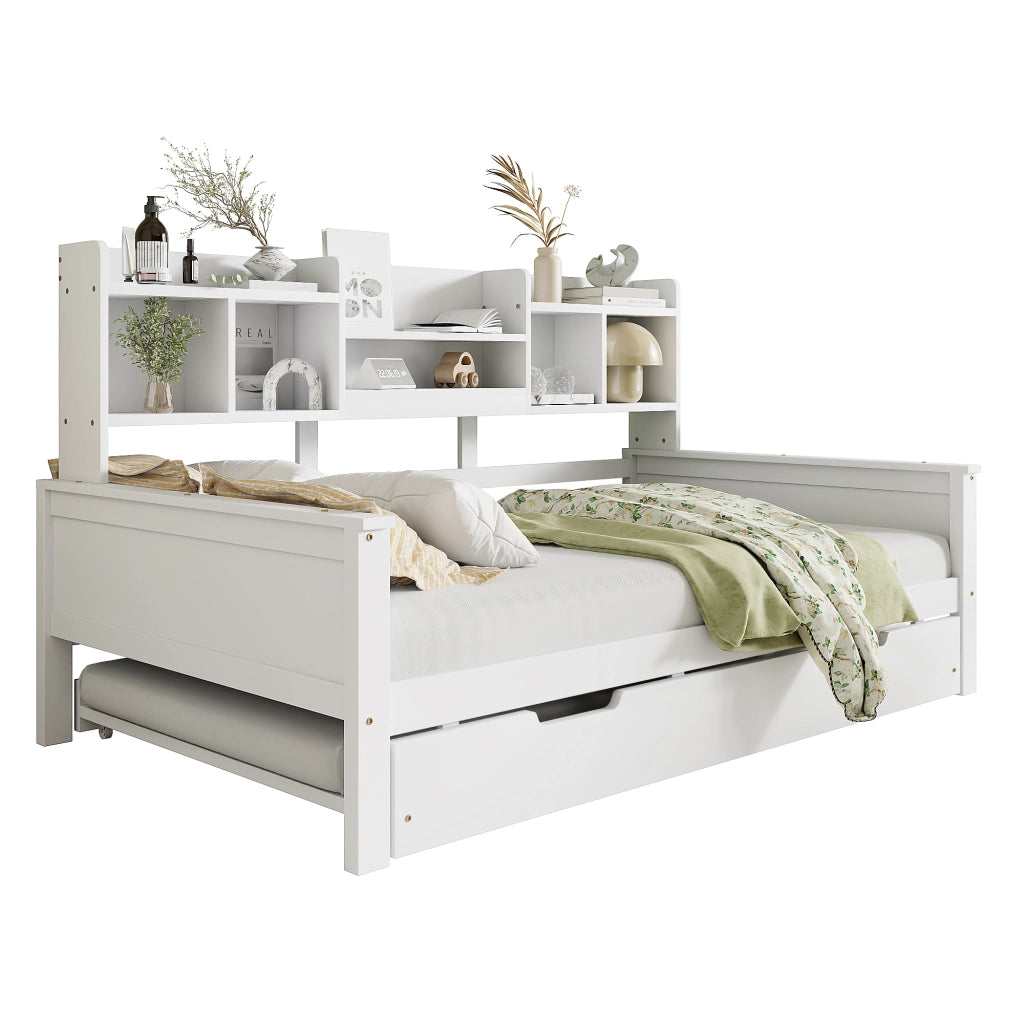 Letto multifunzione estraibile 90x200 cm in legno di pino; bianco