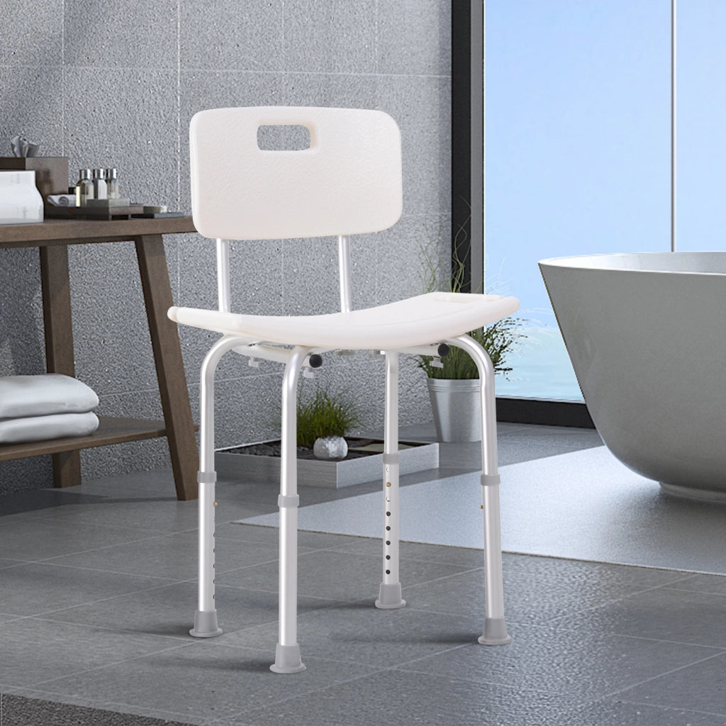 Sedia da Doccia Regolabile Antiscivolo in Alluminio e Plastica con Ventose e Fori di Drenaggio, 50.6x43x71-88 cm