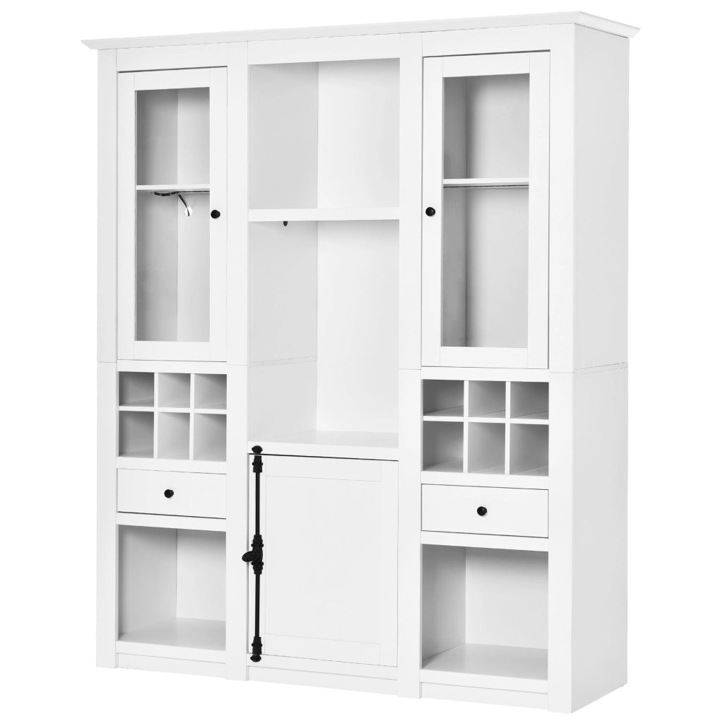Vetrina ULEVR 143x45,5x170 cm con LED a 16 colori, 2 ante trasparenti, cassetti e vani portaoggetti, bianca