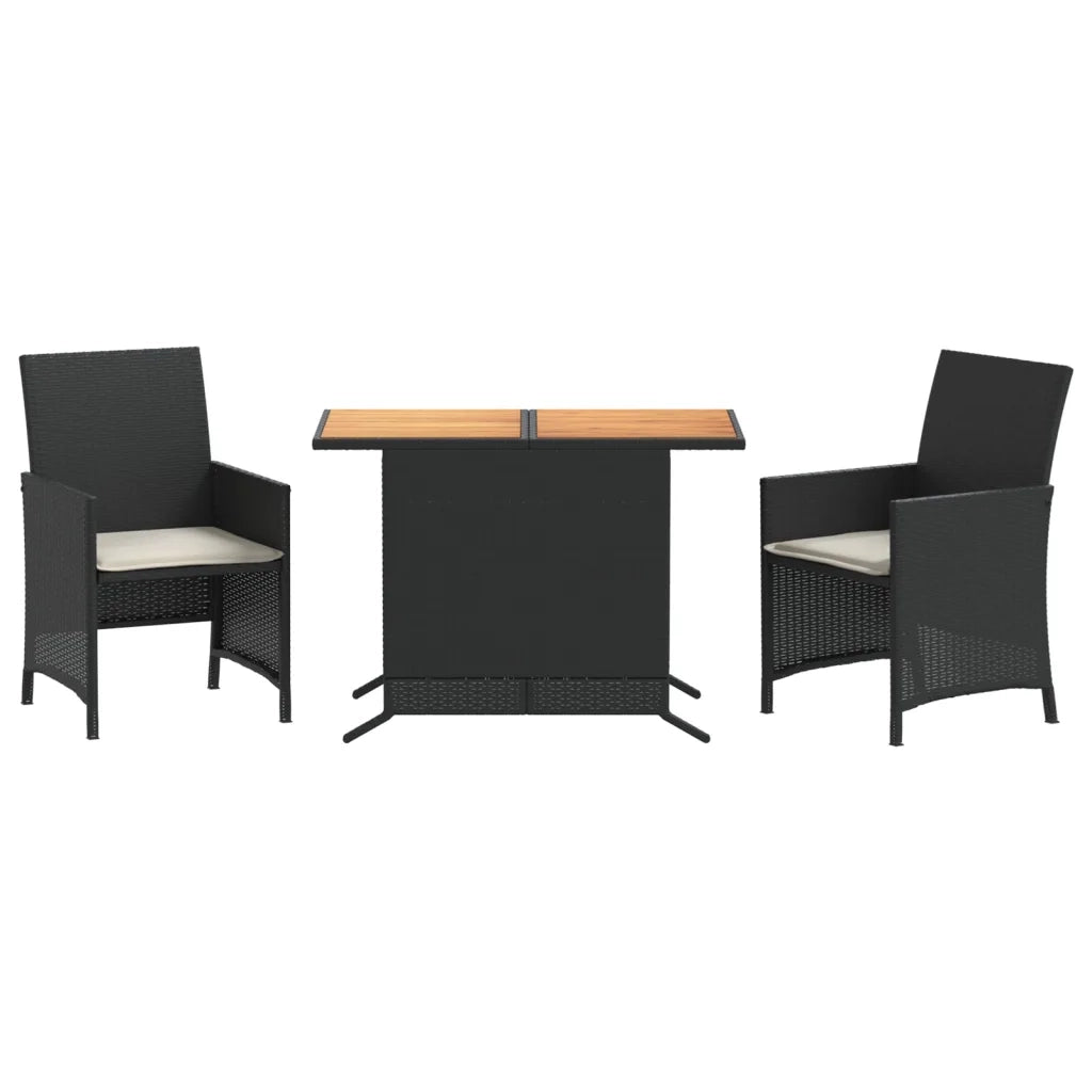 Set da Bistr¨° 3 pz | Set Salotto da Giardino con Cuscini Nero in Polyrattan