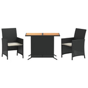Set da Bistr¨° 3 pz | Set Salotto da Giardino con Cuscini Nero in Polyrattan