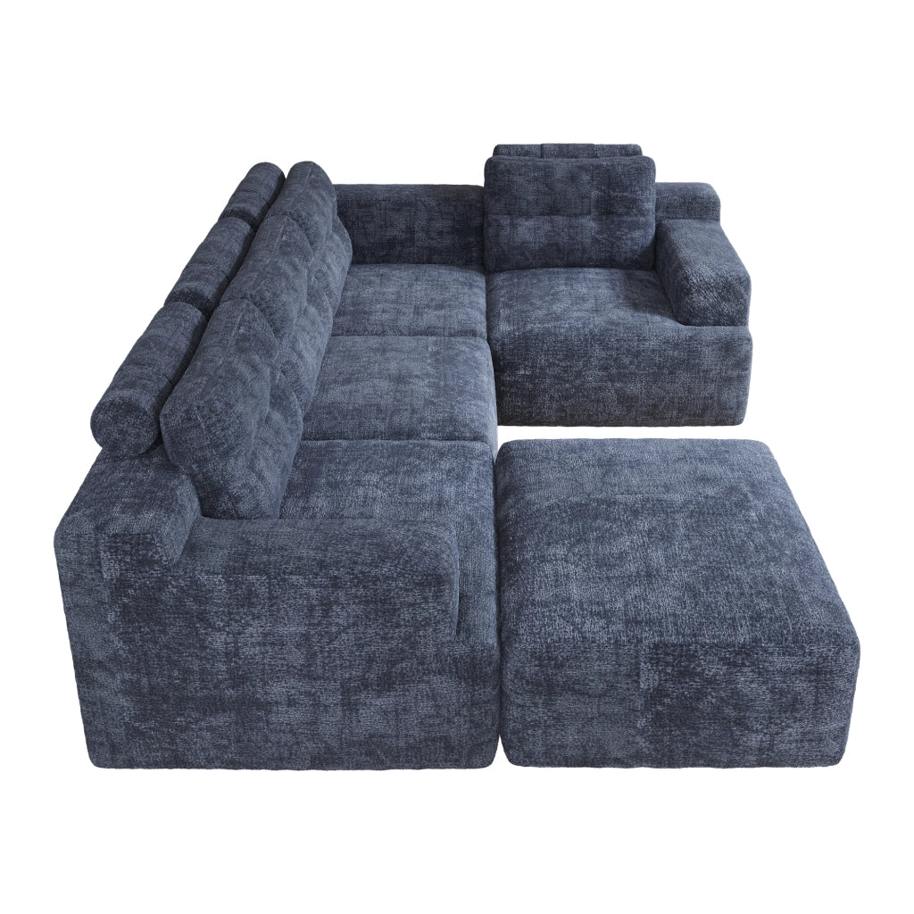 Divano modulare 252x180x82 cm configurabile in ciniglia blu