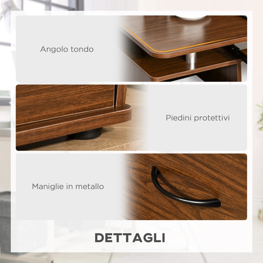 Scrivania per Computer con Cassetti e Libreria ¨C Minimal ¨C Marrone, Legno, 120x55x85cm