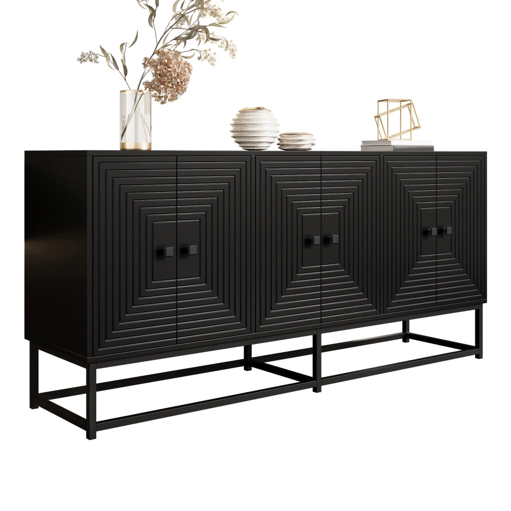 Credenza nera opaca mobile contenitore 3 ante doppie，mobile soggiorno moderno 160x38x75.5 cm
